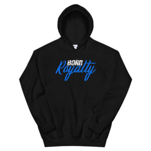 Men's Black Hoodie Born Royalty with Blue and White Logo and Have Notz white Logo on back